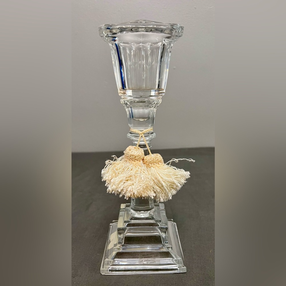 Saks Fifth Avenue Crystal Candlestick Holder 3” Candle 4x4x10.75”